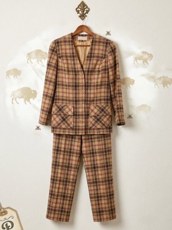 Pendleton Jackets & Blazers - Vintage Pendleton 2-Piece Wool Pantsuit - Plaid - Contemporary Size Small